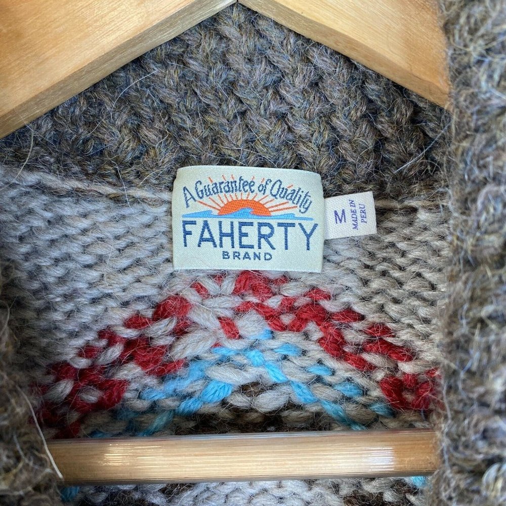 Faherty Cowichan Huron Patterned Cardigan Zip Swe… - image 3